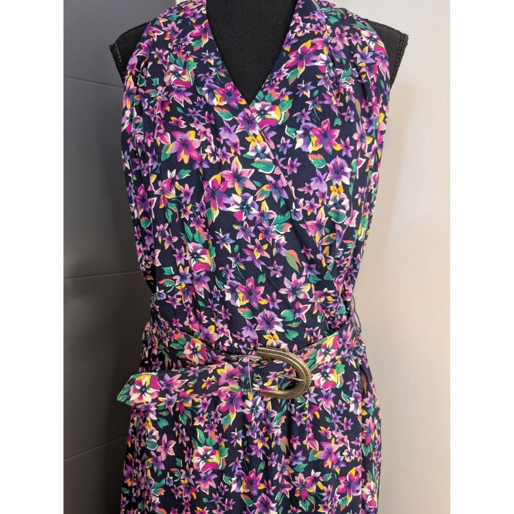 Vintage Melissa Harper Purple Multicolor Floral Halter Neck Wrap Dress - 14 - Picture 2 of 7